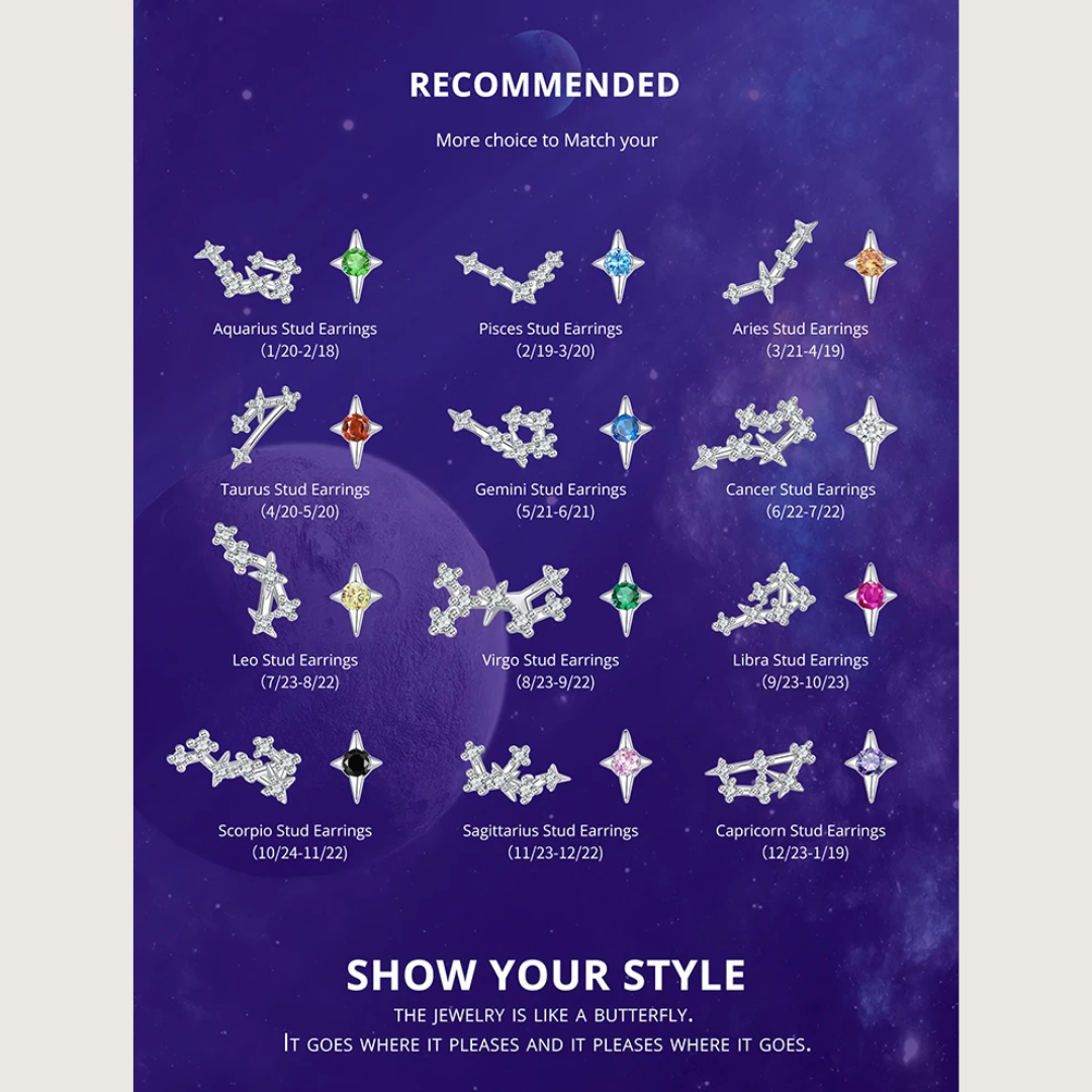 MommySupport™ Sterling Silver Original Star Zodiac Earrings ⭐️⭐️⭐️⭐️⭐️
