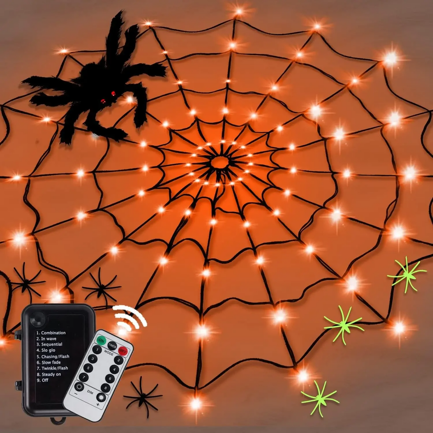 MommySupport™ Halloween Glowing Spider Web Lights – Indoor & Outdoor Decoration ⭐️⭐️⭐️⭐️⭐️