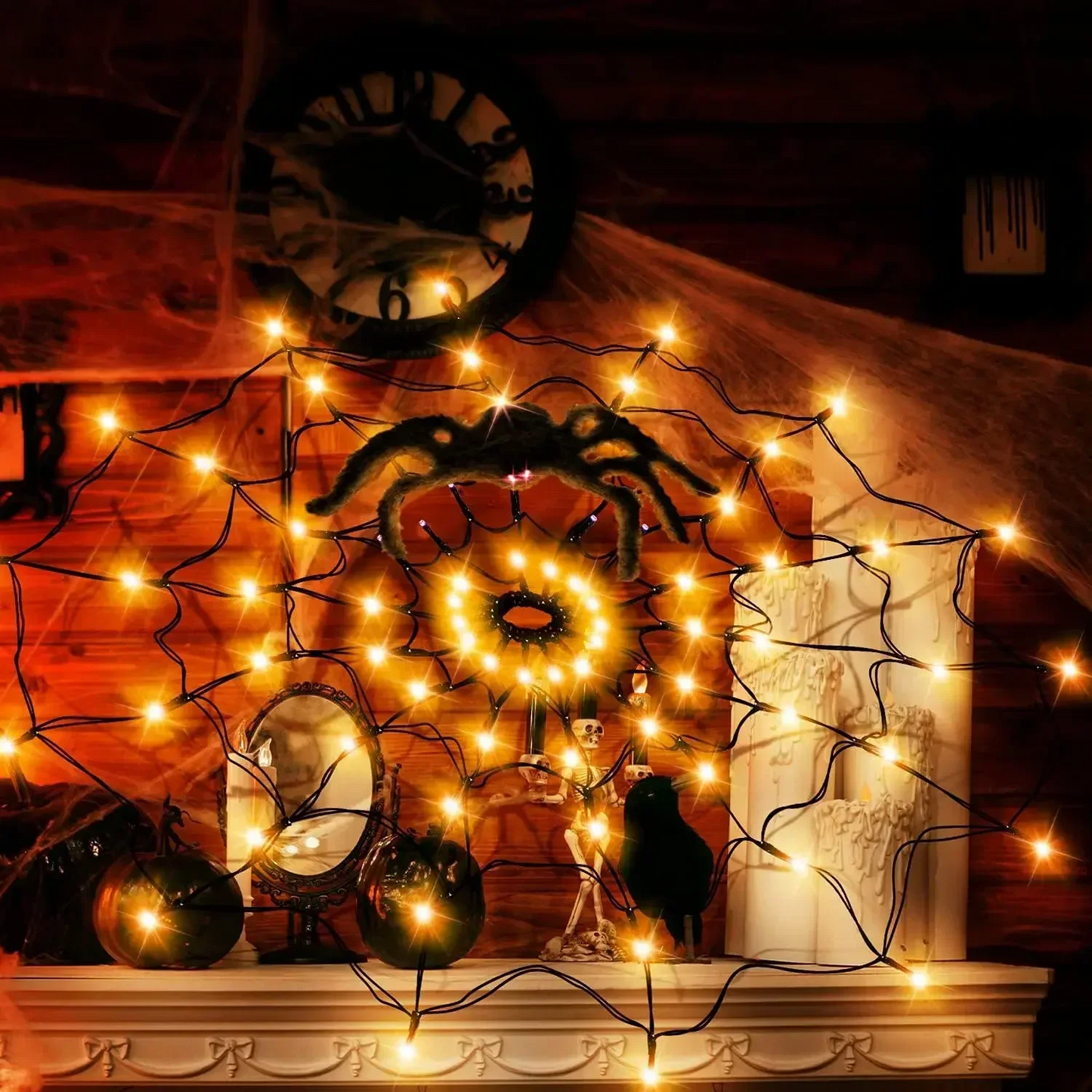 MommySupport™ Halloween Glowing Spider Web Lights – Indoor & Outdoor Decoration ⭐️⭐️⭐️⭐️⭐️
